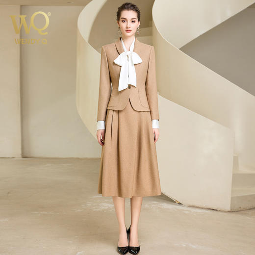 秋季高端时尚气质卡其色职业西装半身裙套装洋气宴会西服外套 商品图4