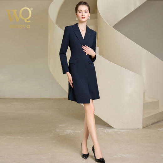 秋季高端藏青色连衣裙女长袖主持人职业装西装裙气质时尚工作服 商品图3