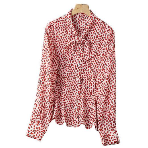 2023秋装新款衬衫女长袖宽松雪纺衫红色女士衬衣A2722 商品图4