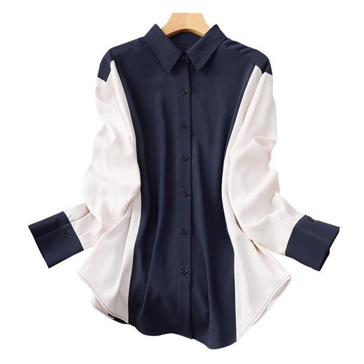 2023秋装新款撞色雪纺衫衬衫女长袖设计感上衣女士衬衣 商品图4