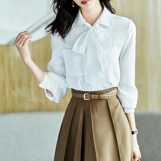 2023秋装新款衬衫女长袖宽松雪纺衫白色女士衬衣A1651 商品图0