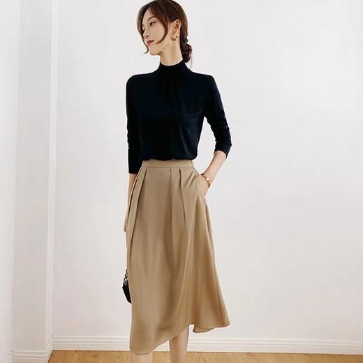 半高领针织衫女2023春秋新款羊毛上衣优雅修身长袖褶皱打底衫时尚外穿 商品图4