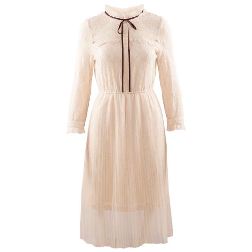 欧芮儿2019秋装新款系带长袖蕾丝连衣裙女收腰中长款A字网纱裙 商品图3