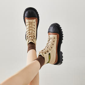 西遇厚底马丁靴女新款秋季贝壳头户外登山工装靴子高帮帆布鞋D0033980