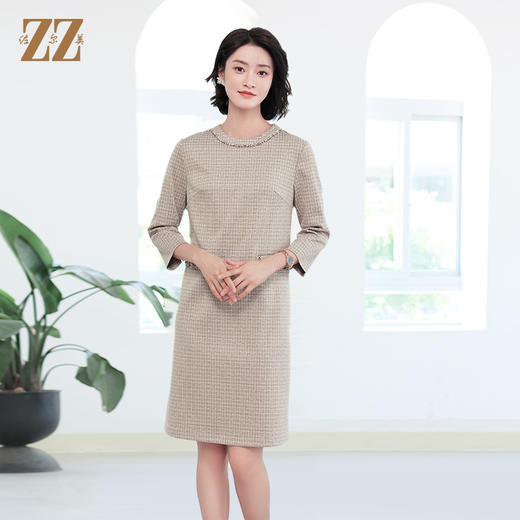 佐尔美秋季新款 优雅气质格纹圆领连衣裙女E33LL06 商品图2