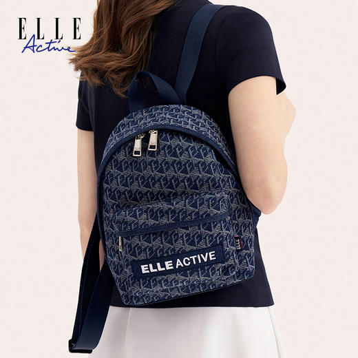 ELLE Active 新款百搭双肩包轻便印花牛仔蓝户外运动背包 商品图0