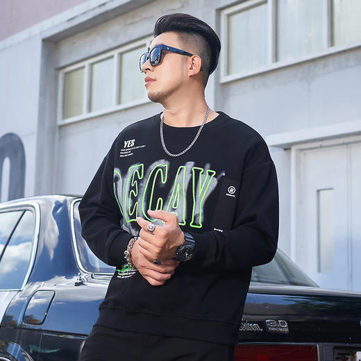 【一口价】【新款DMH】大依优型大码圆领印花卫衣长袖弹力加肥加大胖子上衣男士T恤肥佬打底男装 商品图3