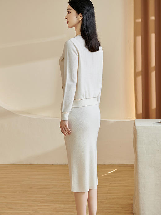 剩S/M/L/XL/XXL 米思阳2026春季新款100%羊毛针织套装修身软糯小香风毛衣开衫1862 商品图1