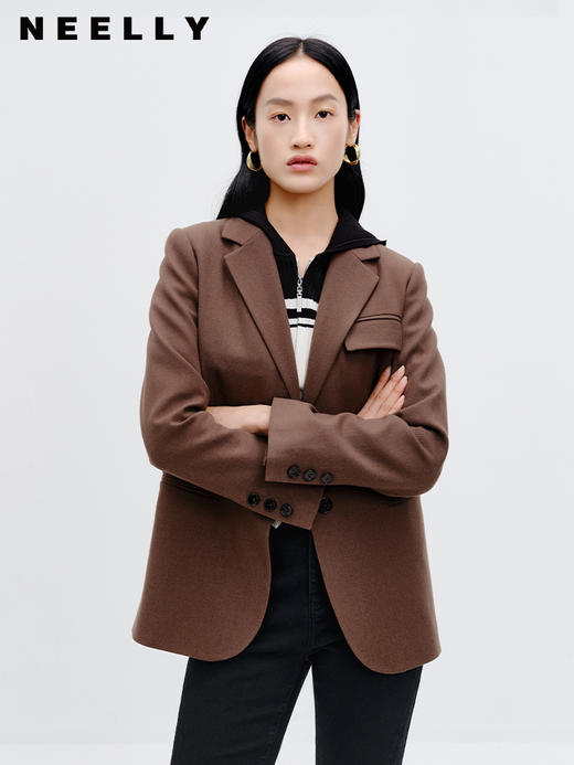 NEELLY纳俪商场同款咖色西装外套2023秋季通勤百搭时尚短款上衣女N23091W01172 商品图0