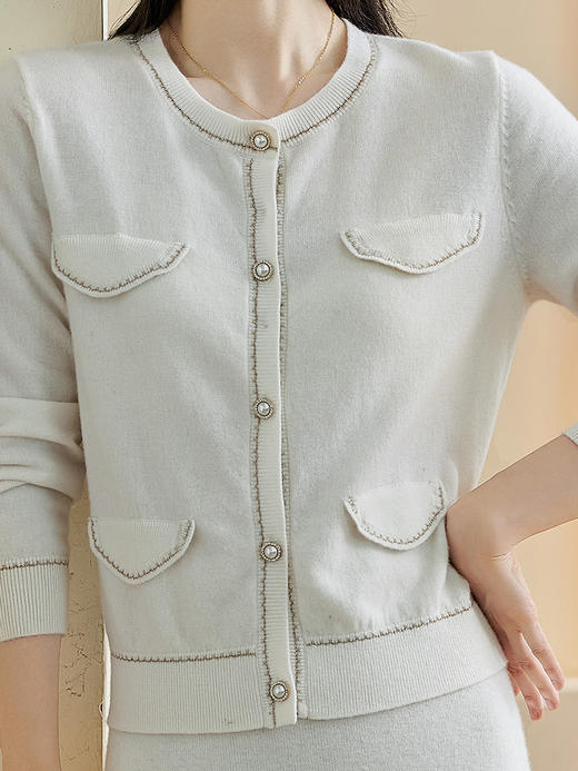 剩S/M/L/XL/XXL 米思阳2026春季新款100%羊毛针织套装修身软糯小香风毛衣开衫1862 商品图3