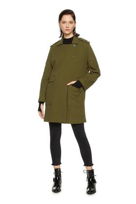 玛丝菲尔·素 对称口袋军绿色大衣 8025