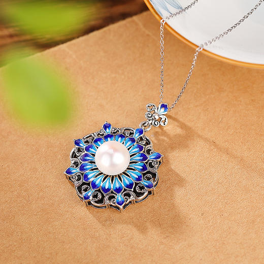 【河清海晏】S925银珍珠景泰蓝镂空吊坠【CW-239131】 商品图1