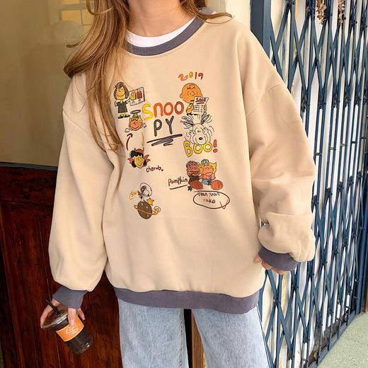 【慵懒风卫衣女】加绒加厚套头上衣    秋冬季韩版卫衣ins风 商品图0