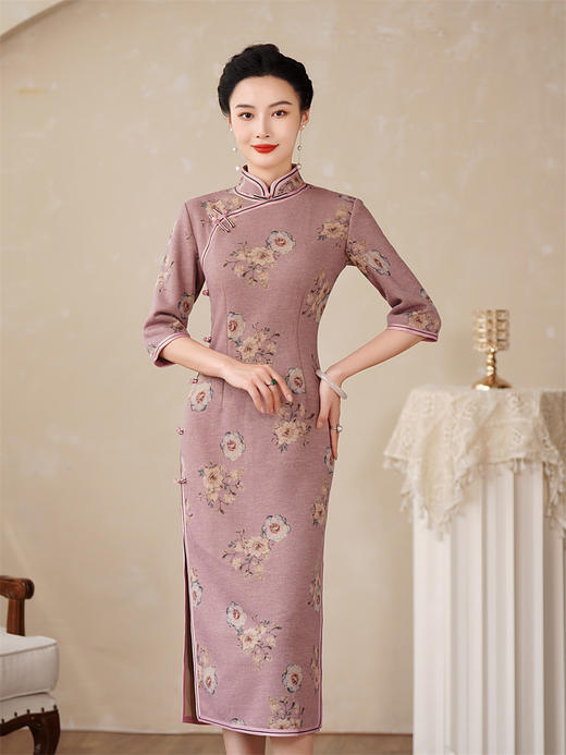HQ-024曼丽绒曼丽绒旗袍女2023秋冬新款日常改良中国风七分袖旗袍连衣裙年轻款 商品图2