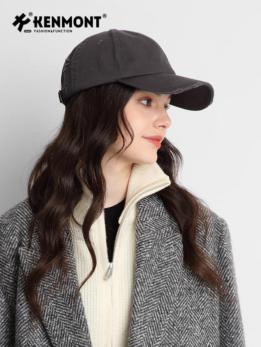 卡蒙情侣款四季通用破洞全棉棒球帽户外跑步运动纯色短遮鸭舌帽潮KM-5254 商品图7