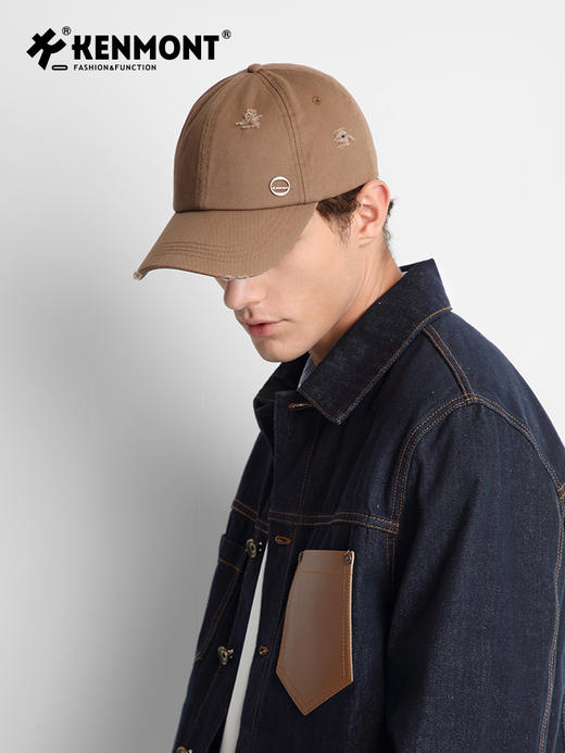 卡蒙情侣款四季通用破洞全棉棒球帽户外跑步运动纯色短遮鸭舌帽潮KM-5254 商品图6