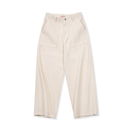 马登女装 日系白色牛仔阔腿裤宽松口袋工装裤直筒休闲长裤子秋 商品图5