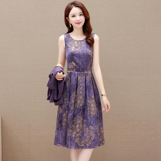 秋季新款，时尚妈妈装印花无袖连衣裙外套组合套装QYM-JJ-AE23507-Y 商品图2