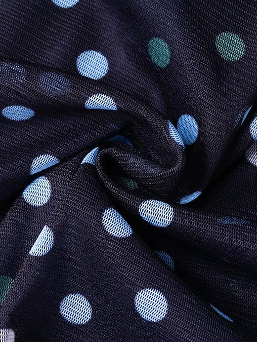 剩S/M 米思阳2026春季新款法式优雅波点连衣裙网纱显瘦长袖A字长裙2831 商品图3