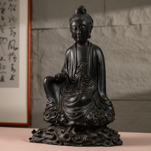 清 紫檀木雕持卷观音像 商品图4