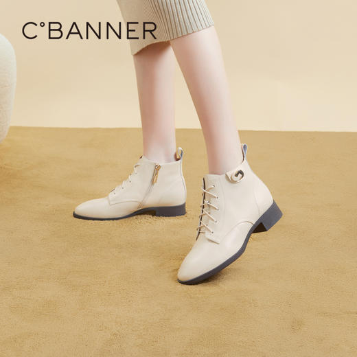 千百度真皮马丁靴女款秋冬英伦风炸街小短靴女鞋时装靴A23575305 商品图2