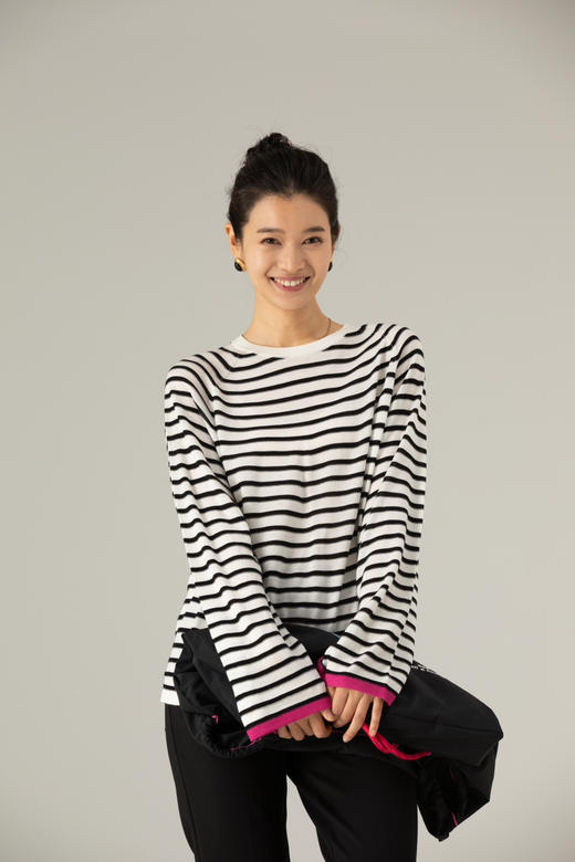 [必入单品] 噢蜜ooomeooo真丝羊毛条纹长袖针织衫 商品图4