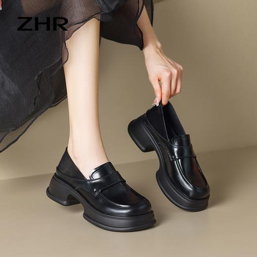 ZHR两穿式乐福鞋2023新款小皮鞋女圆头百搭单鞋透气显高ins潮 商品图1