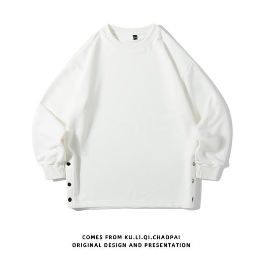 【秋季新款潮牌】纯色卫衣男情侣   纽扣装饰长袖上衣 商品图6