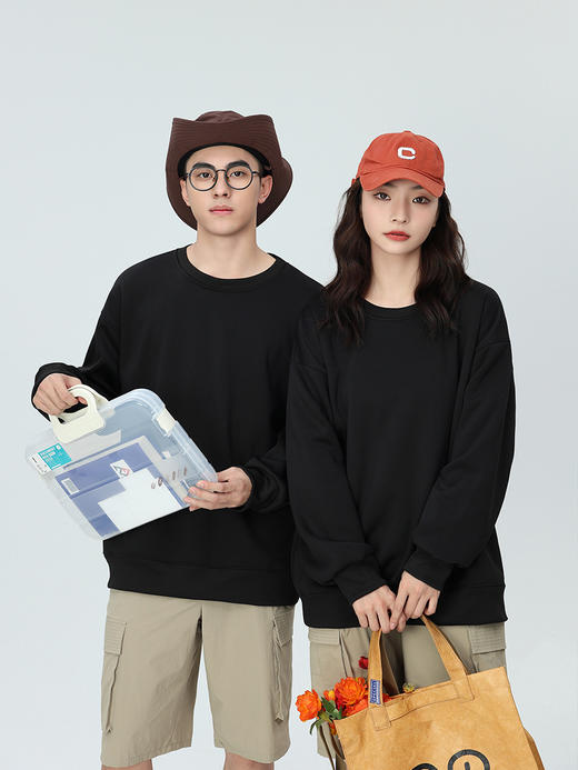 【加绒纯色卫衣】秋冬新款圆领潮牌    休闲长袖外套情侣装 商品图2