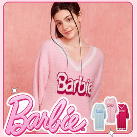好奇蜜斯Barbie联名半边绒保暖女士家居服V领长袖简约睡裙秋冬款 Hazel 海泽儿