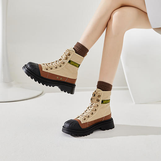 西遇厚底马丁靴女新款秋季贝壳头户外登山工装靴子高帮帆布鞋D0033980 商品图1