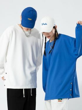 【秋季新款潮牌】纯色卫衣男情侣   纽扣装饰长袖上衣