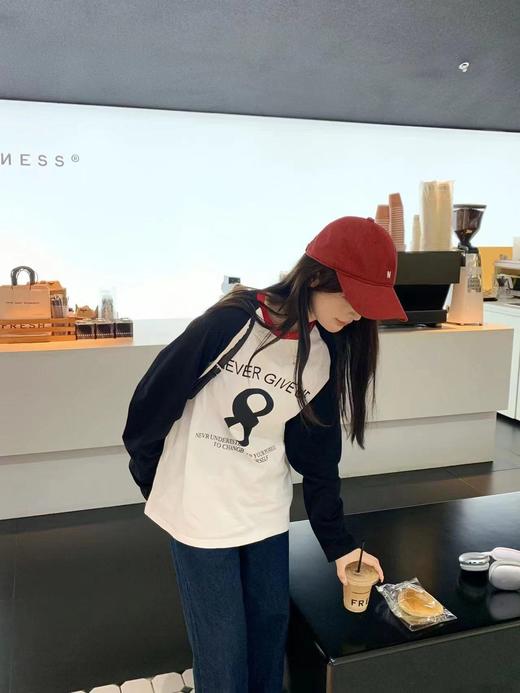 C6175        韩版气质宽松休闲减龄百搭拼色长袖上衣T恤（特价不退换） 商品图4