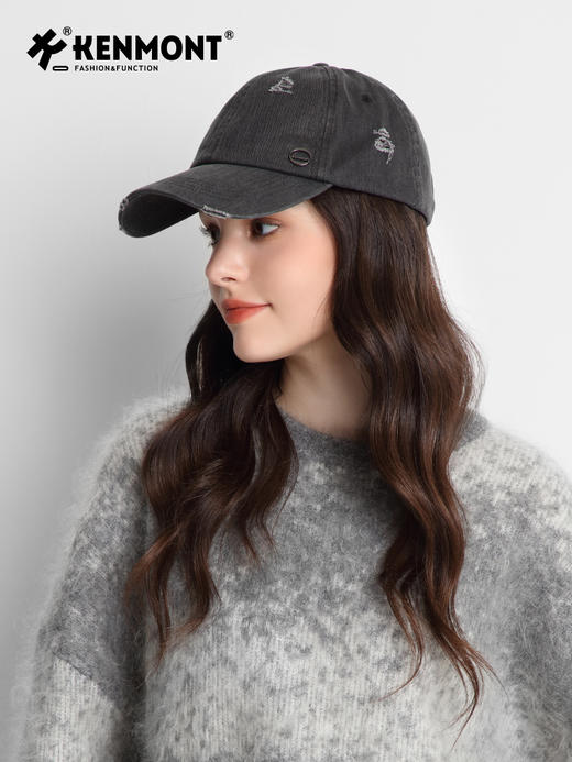 卡蒙情侣款四季通用破洞全棉棒球帽户外跑步运动纯色短遮鸭舌帽潮KM-5254 商品图8