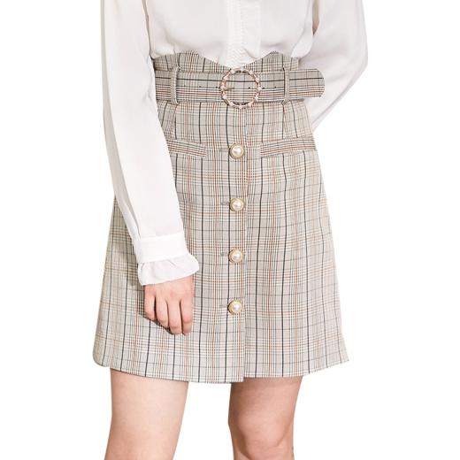 欧芮儿2020新款春装高腰显瘦格子半身裙女腰带A字裙短裙很仙气质 商品图3