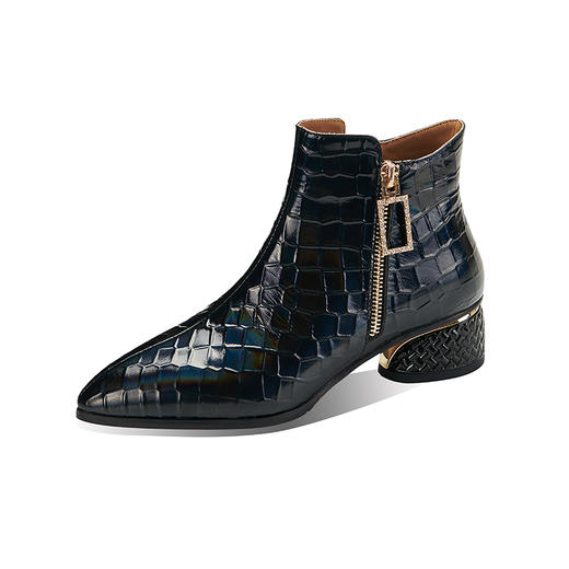 【预售5天】粗跟短靴女秋冬季新款方头短筒中跟后拉链加绒棉鞋马丁靴时尚SY&129055 商品图4