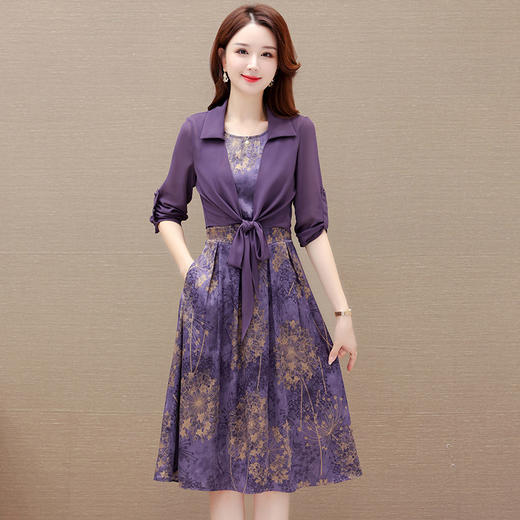 秋季新款，时尚妈妈装印花无袖连衣裙外套组合套装QYM-JJ-AE23507-Y 商品图0