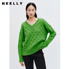 NEELLY纳俪商场同款100%绵羊毛 针织衫V领镂空通勤百搭套头毛衣女N23091A01164 商品缩略图0