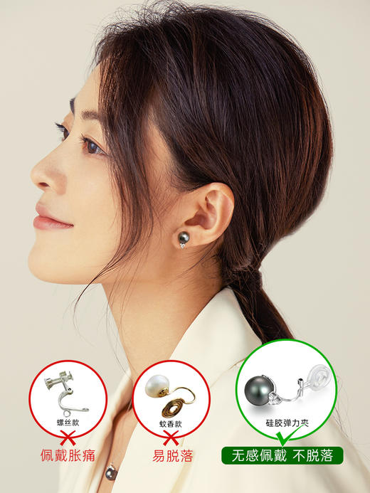 【天猫同款】【积分】悦甄  18k金黑珍珠钻石耳夹 星黛 商品图2