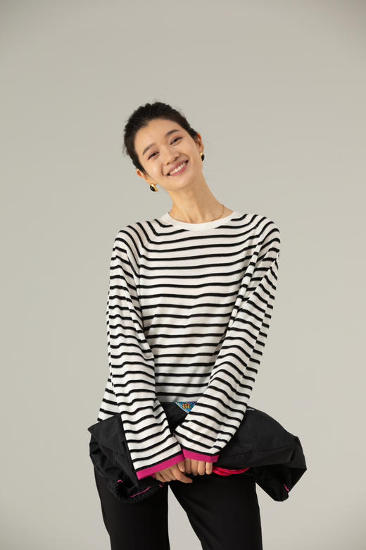 [必入单品] 噢蜜ooomeooo真丝羊毛条纹长袖针织衫 商品图6