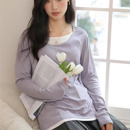 【假两件打底衫】秋冬纯色圆领针织衫  V领宽松显瘦上衣   莫兰迪色系 商品图9