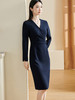 剩S/M/XL 米思阳2026春季新款通勤优雅收腰修身裙纯色长袖V领显瘦长裙2418 商品缩略图1