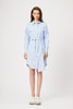 蓝色不规则飘带莫代尔棉宽松衬衫式连衣裙 商品缩略图0