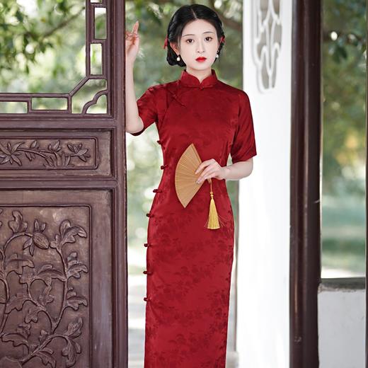 优雅复古风，气质酒红真开襟旗袍老上海民国千金范YG-2244 商品图2