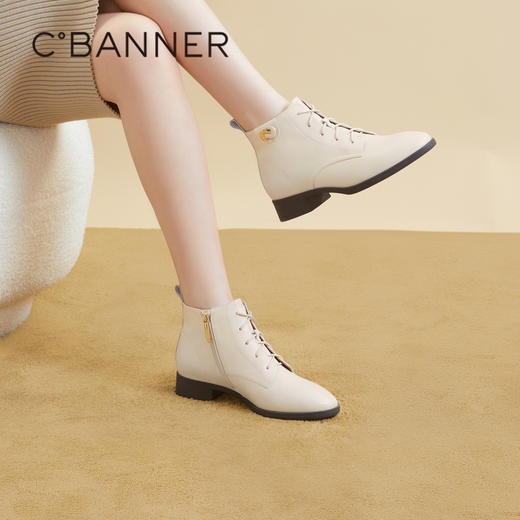 千百度真皮马丁靴女款秋冬英伦风炸街小短靴女鞋时装靴A23575305 商品图0