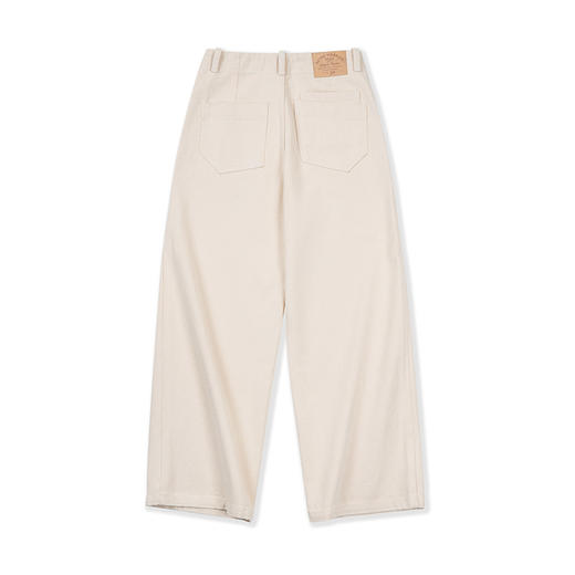 马登女装 日系白色牛仔阔腿裤宽松口袋工装裤直筒休闲长裤子秋 商品图6