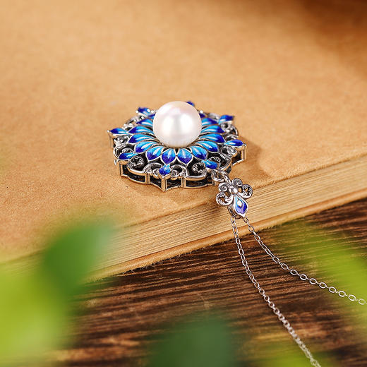 【河清海晏】S925银珍珠景泰蓝镂空吊坠【CW-239131】 商品图2