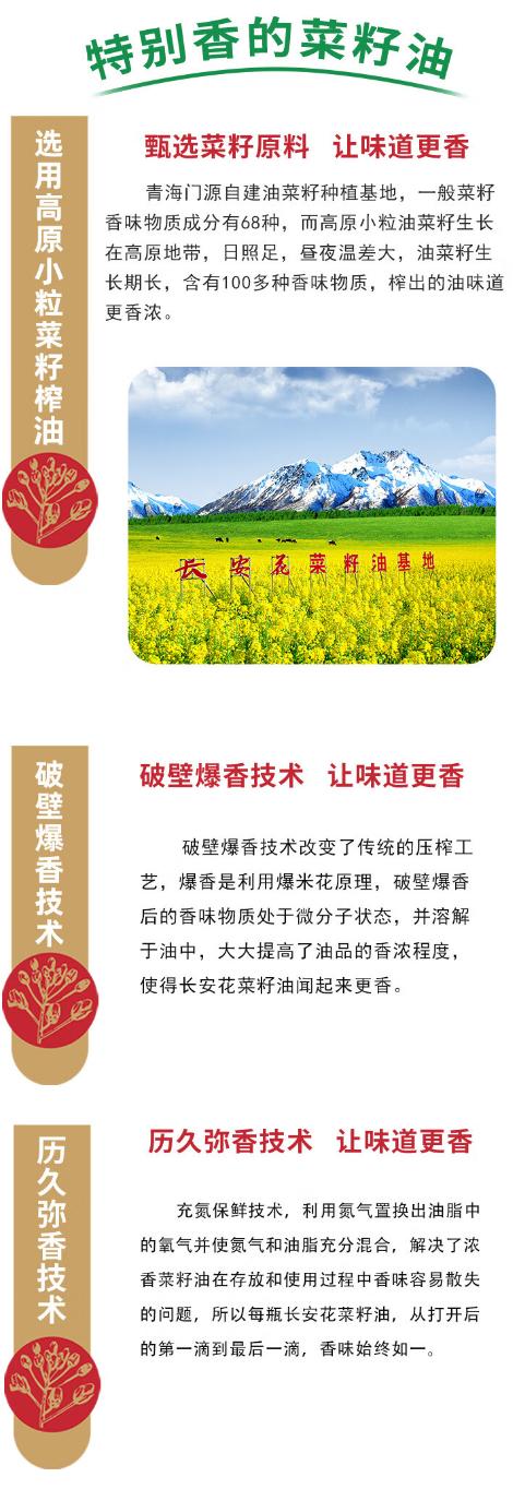 长安花高原小粒绿色小榨菜籽油家用非转基因物理压榨食用油5L 商品图1