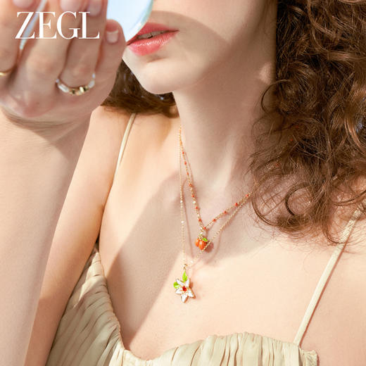 ZEGL设计师甜橙花开系列花朵双层叠戴项链女轻奢小众锁骨链配饰品 商品图3