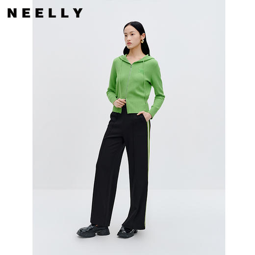 NEELLY纳俪商场同款阔腿裤女侧边撞色开叉休闲裤秋季新款时髦长裤 商品图1